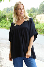 Ravello Crinkle Cotton Top Black Black - Ravello Crinkle Cotton Top Black