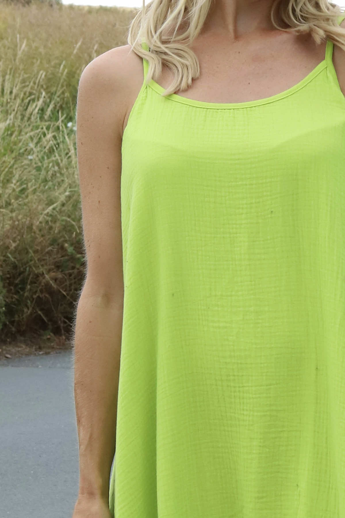 Rosaria Strap Crinkle Cotton Dress Lime