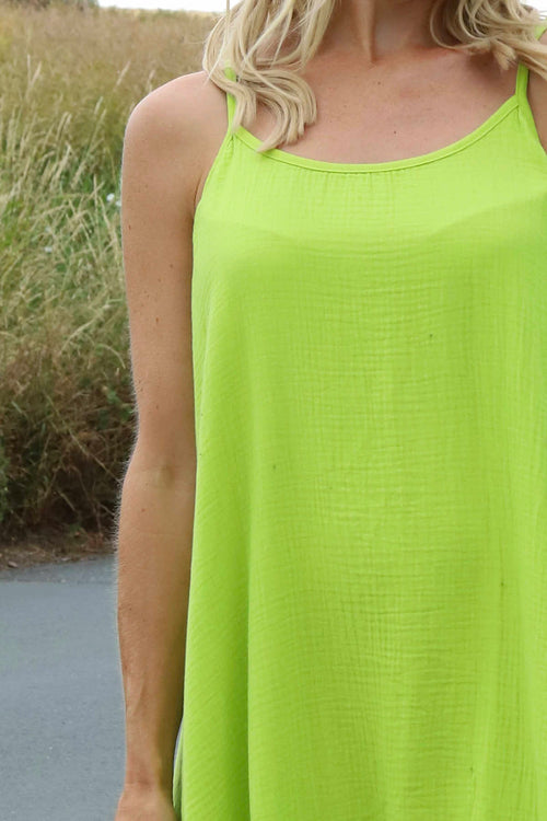 Rosaria Strap Crinkle Cotton Dress Lime - Image 3