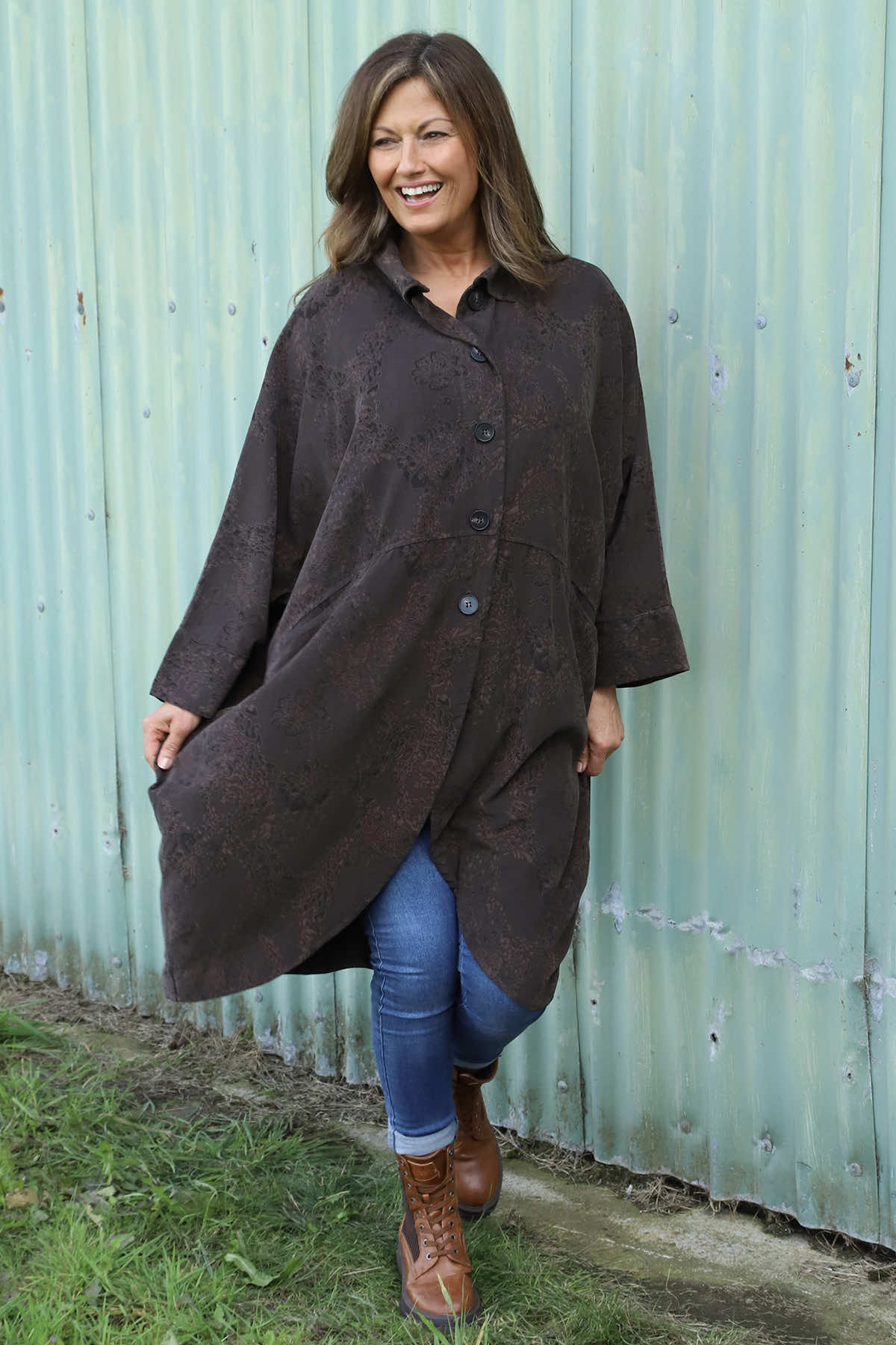 Ember Print Needlecord Shirt Cocoa