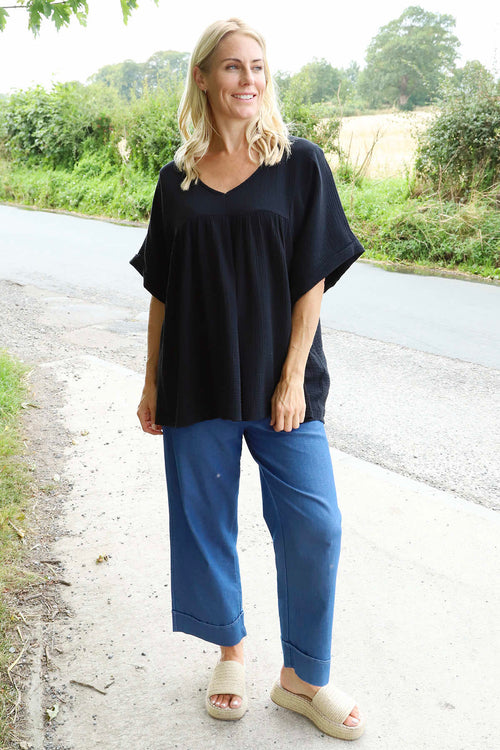 Ravello Crinkle Cotton Top Black - Image 2