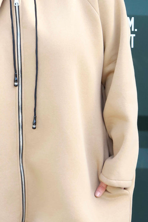 Emelina Zip Hooded Cotton Jacket Camel - Image 3