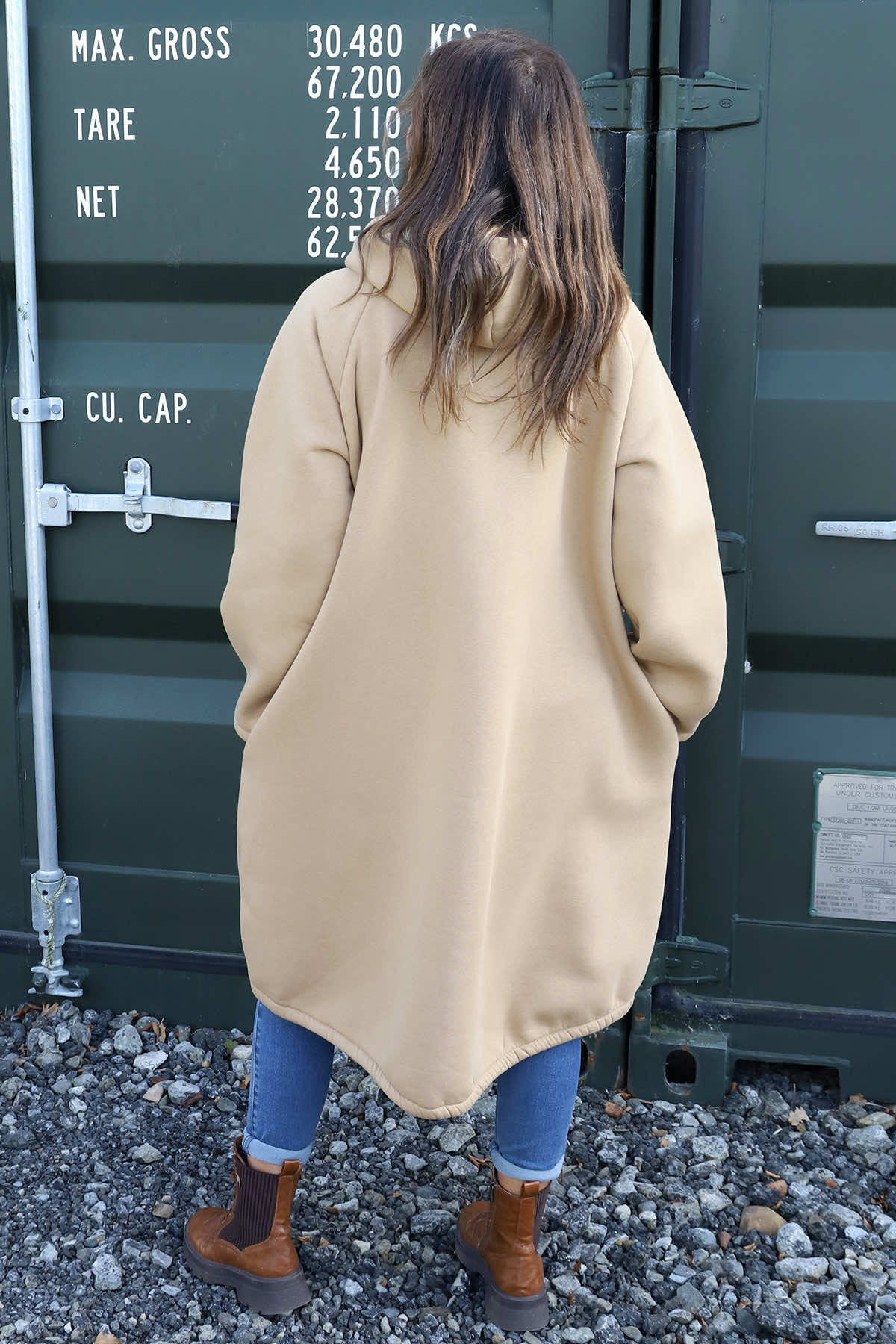 Emelina Zip Hooded Cotton Jacket Camel