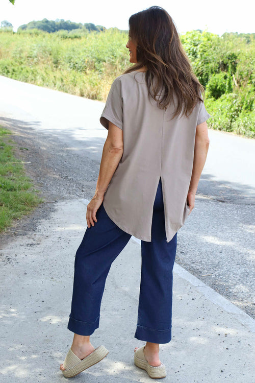 Amara Dipped Hem Cotton Top Mocha - Image 2