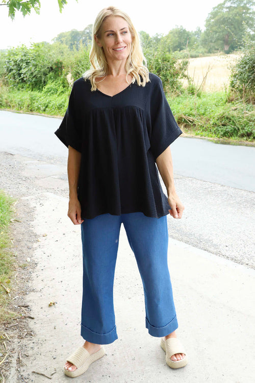 Ravello Crinkle Cotton Top Black - Image 3
