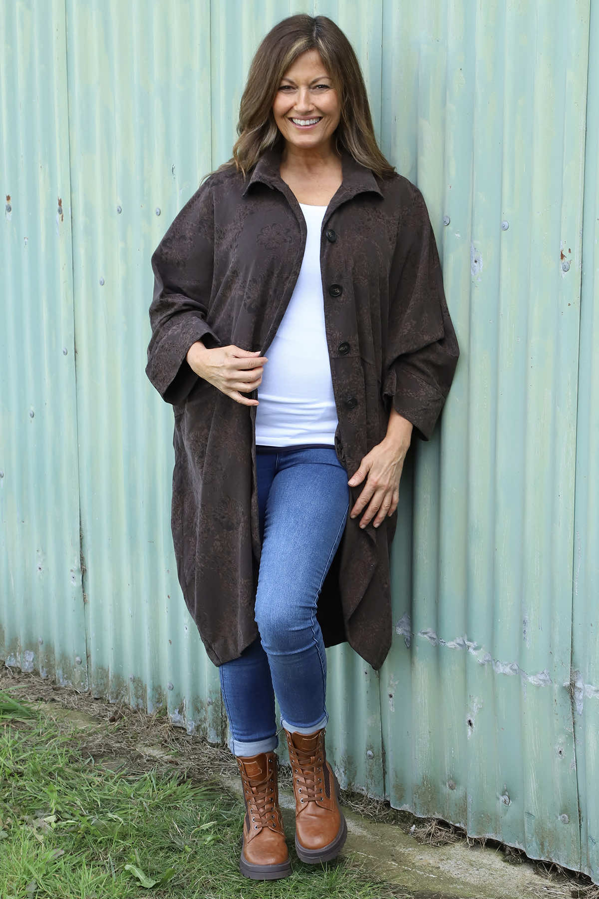 Ember Print Needlecord Shirt Cocoa