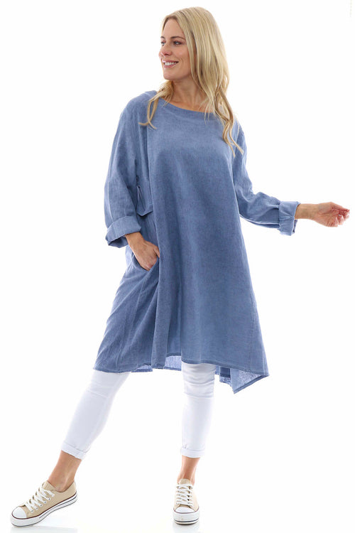 Maisie Washed Linen Tunic Navy - Image 1