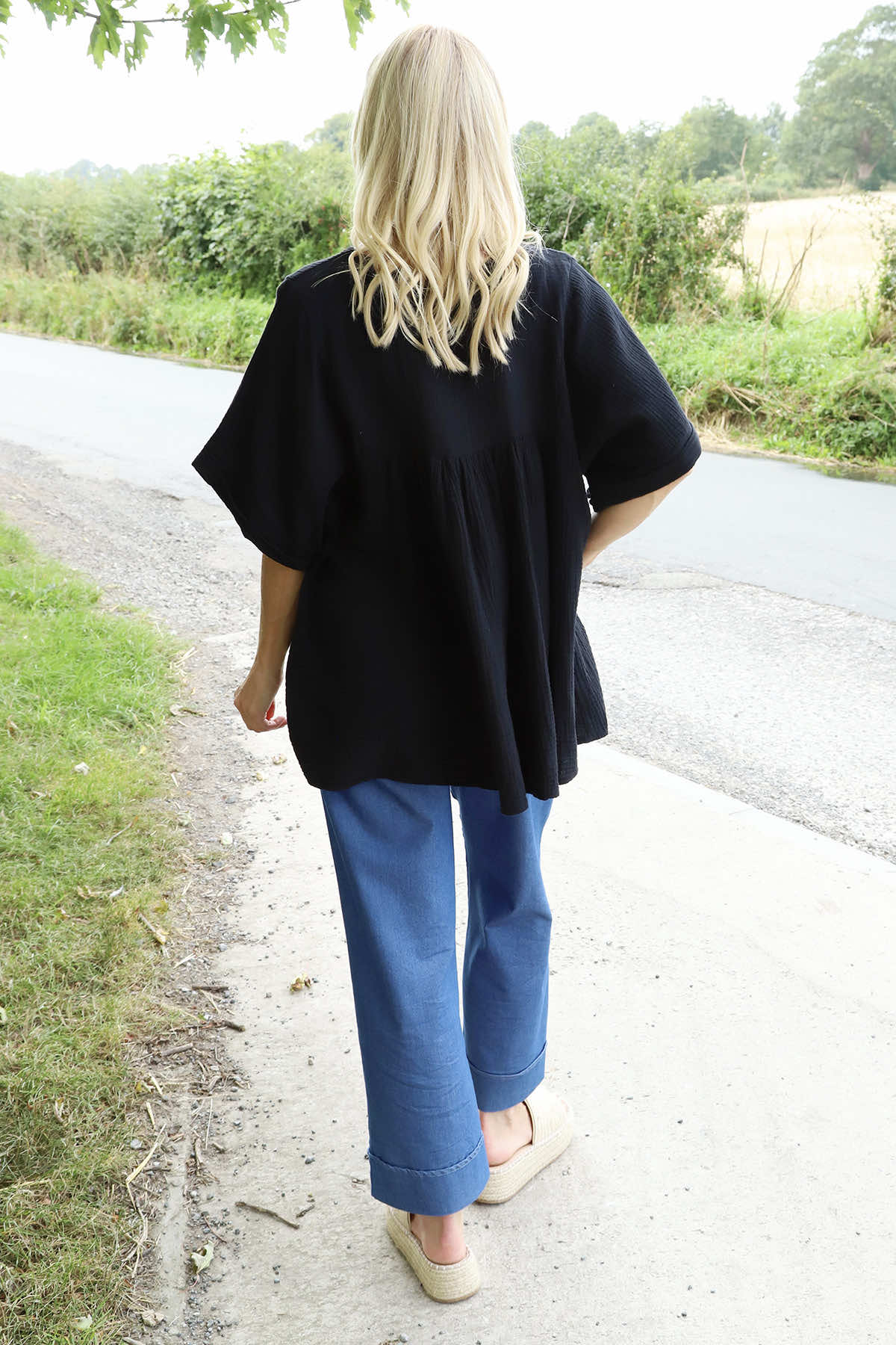 Ravello Crinkle Cotton Top Black