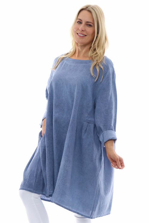 Maisie Washed Linen Tunic Navy - Image 4