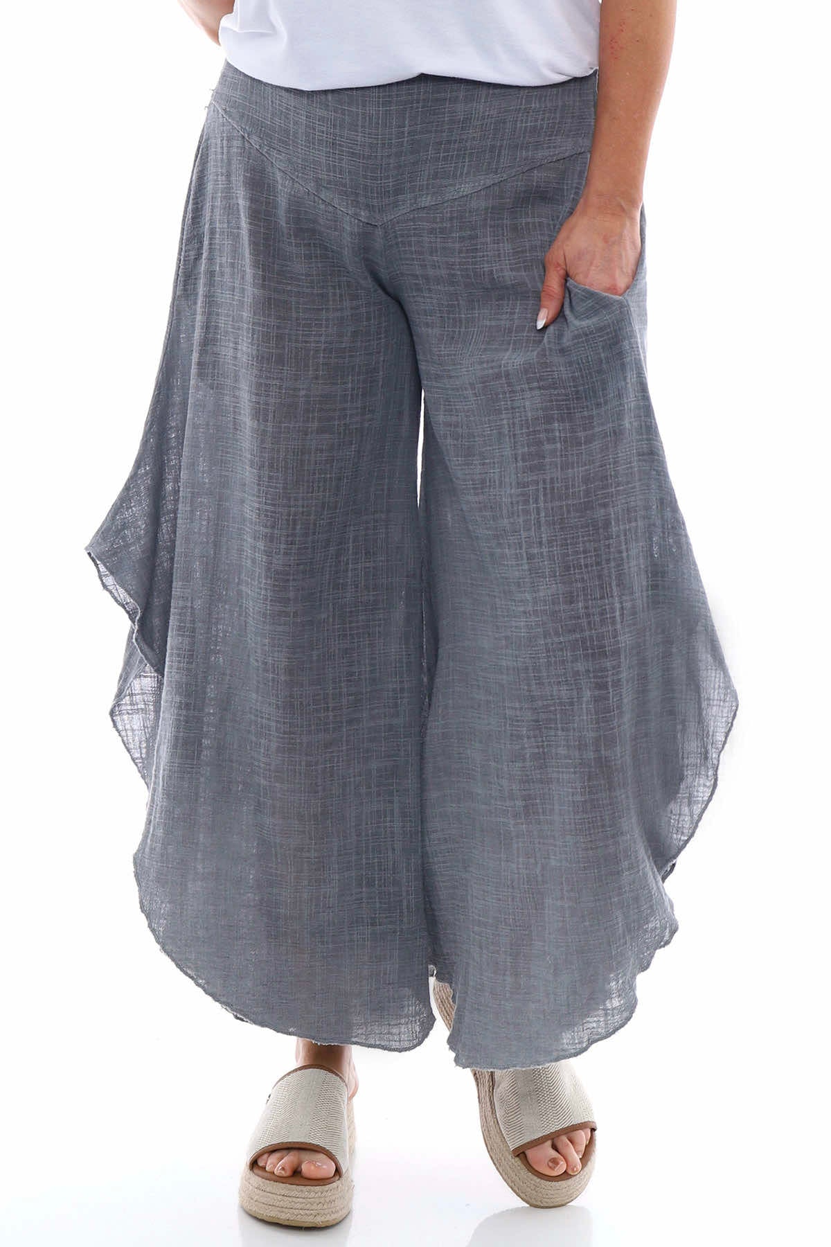 Aralyn Washed Cotton Harem Pants Mid Grey