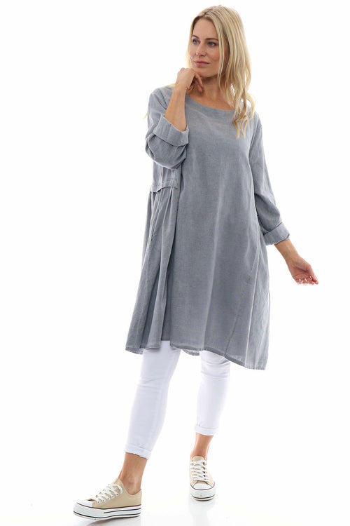 Maisie Washed Linen Tunic Mid Grey - Image 1