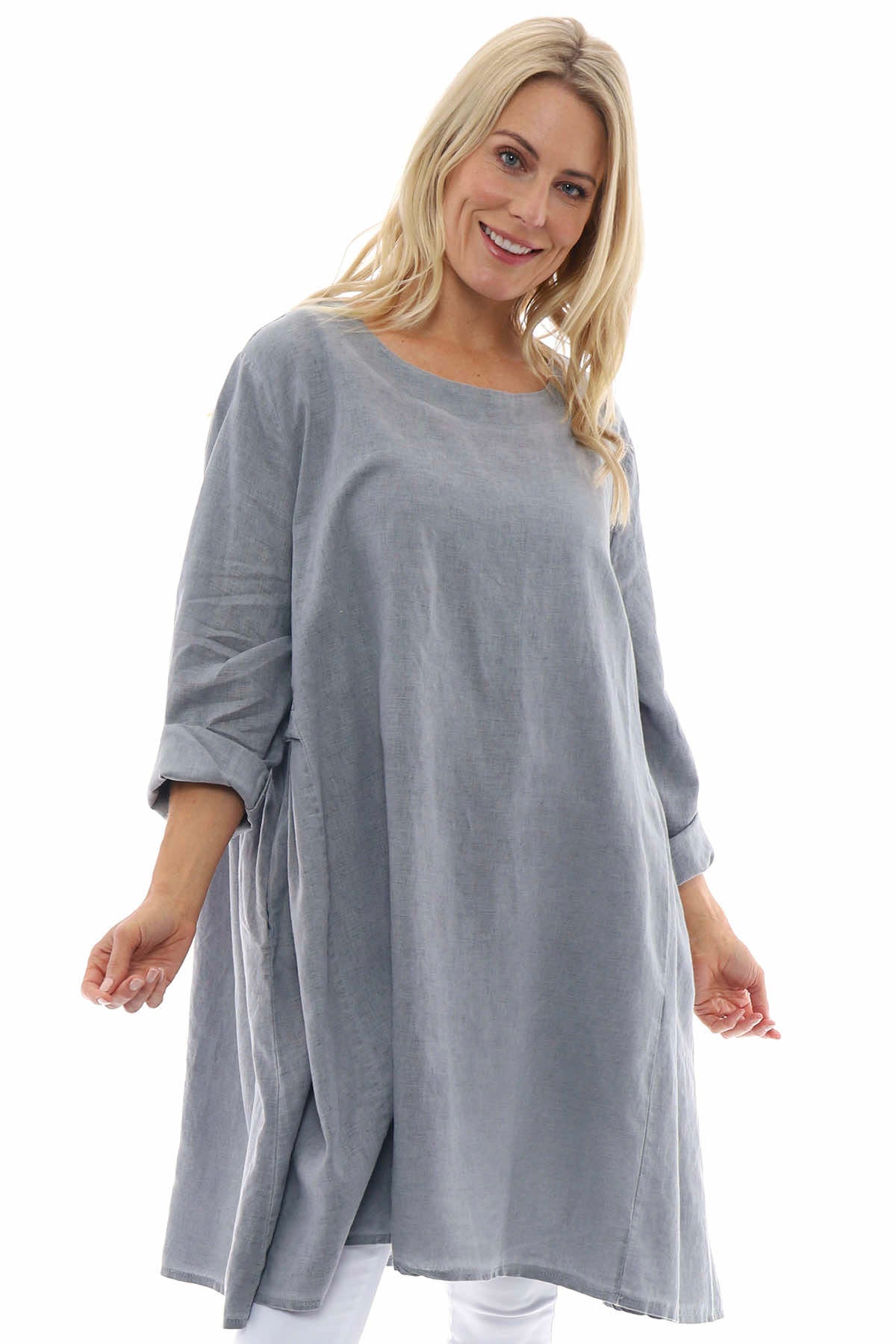 Maisie Washed Linen Tunic Mid Grey