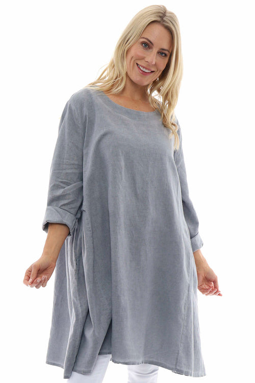 Maisie Washed Linen Tunic Mid Grey - Image 3
