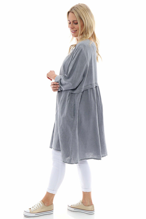 Maisie Washed Linen Tunic Mid Grey - Image 5