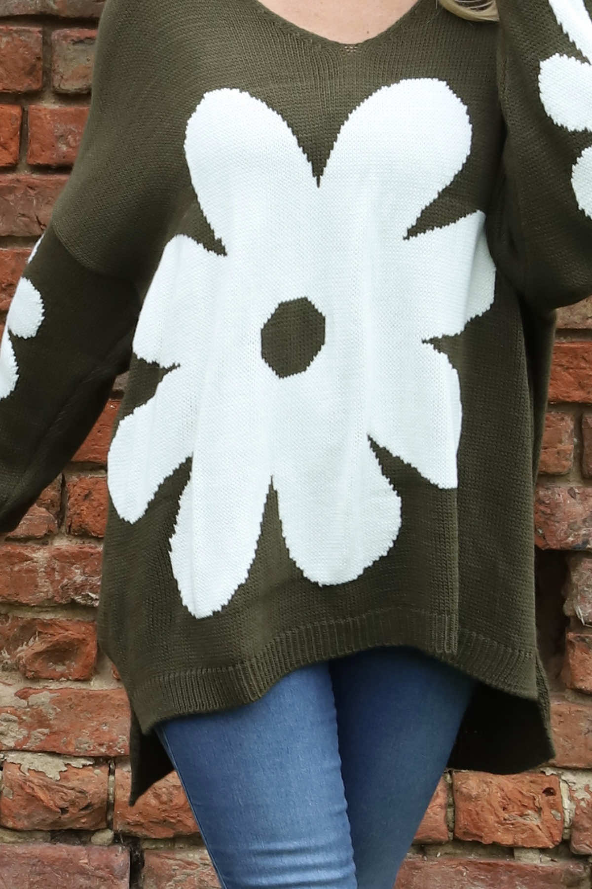 Joan Flower Knitted Jumper Khaki