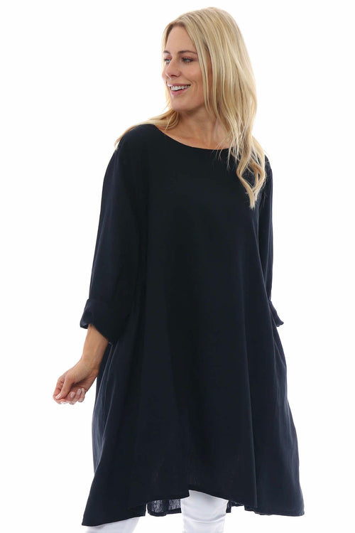 Maisie Washed Linen Tunic Black - Image 4