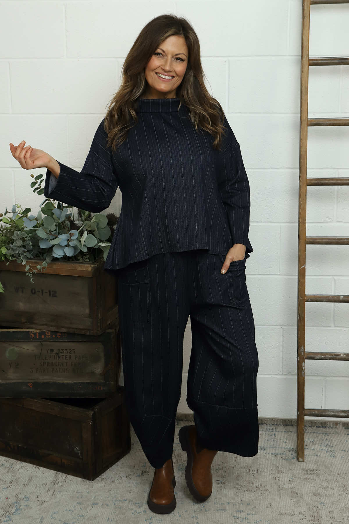 Siobhan Cowl Neck Top Navy