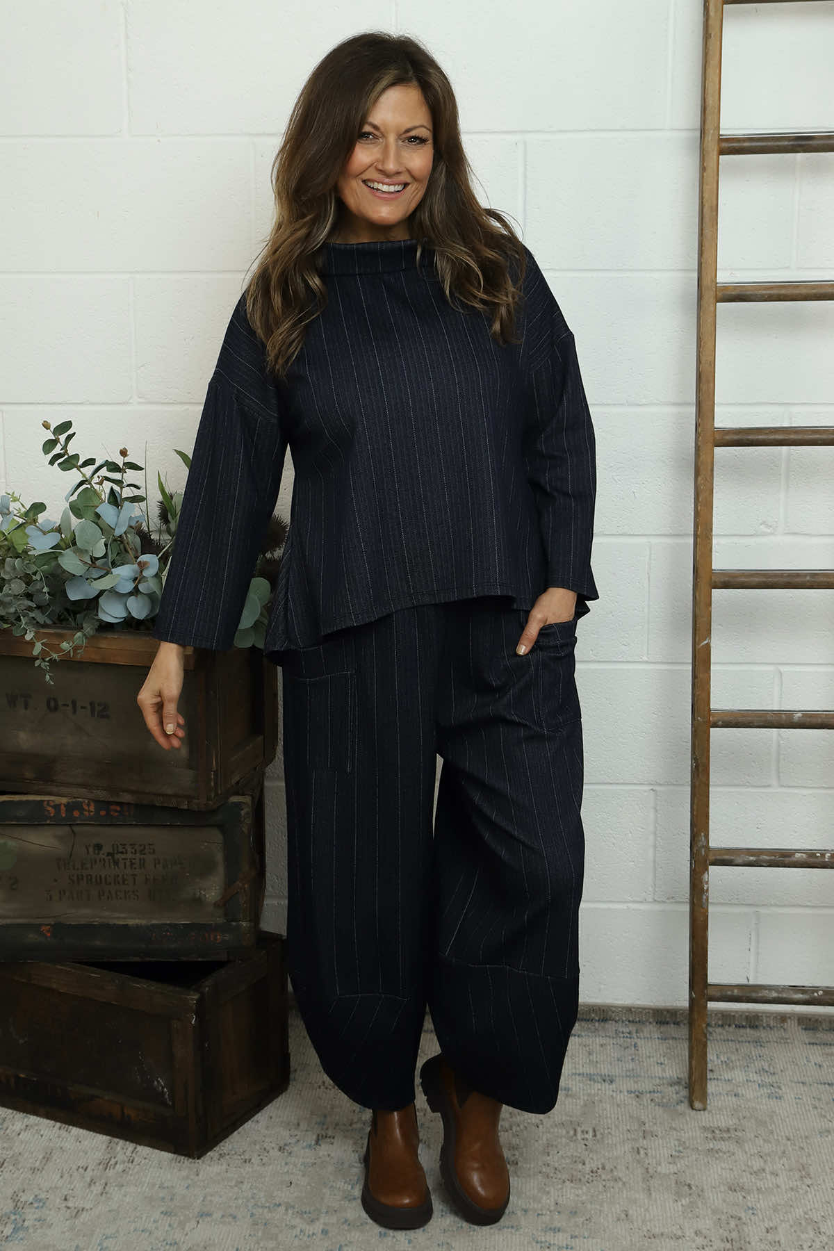 Siobhan Cowl Neck Top Navy