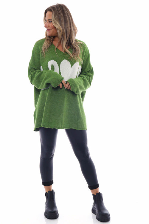 Love V-Neck Knitted Jumper Green