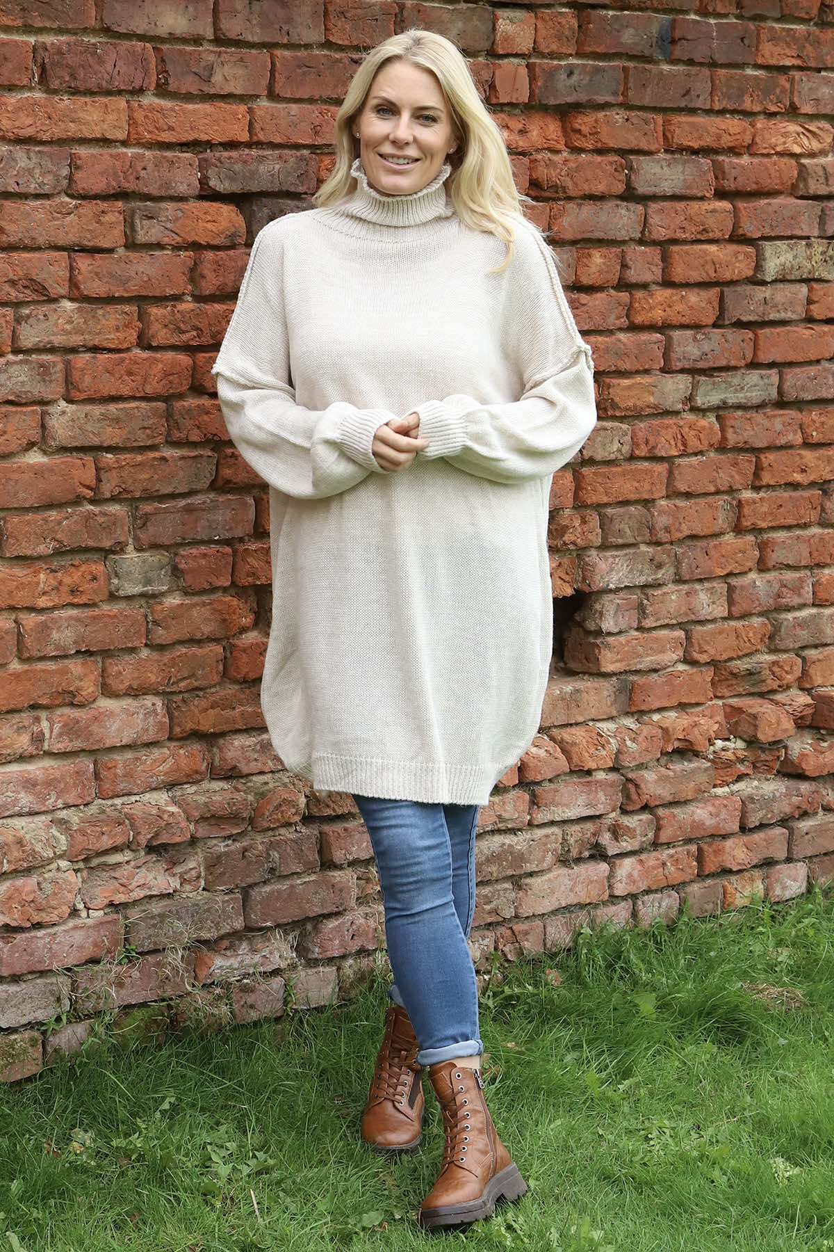 Bridie Polo Neck Knitted Tunic Stone