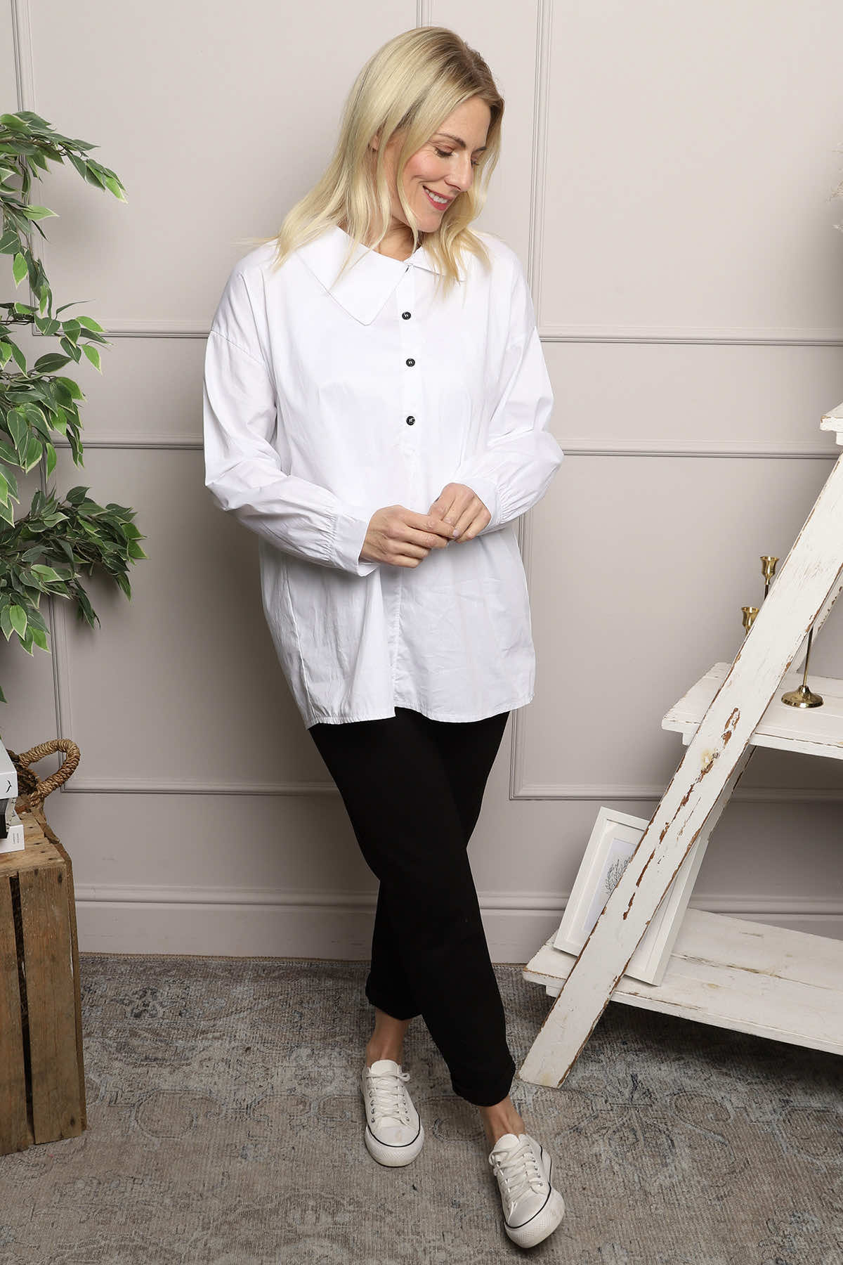 Amaya Collared Button Cotton Top White