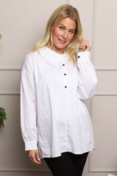 Amaya Collared Button Cotton Top White