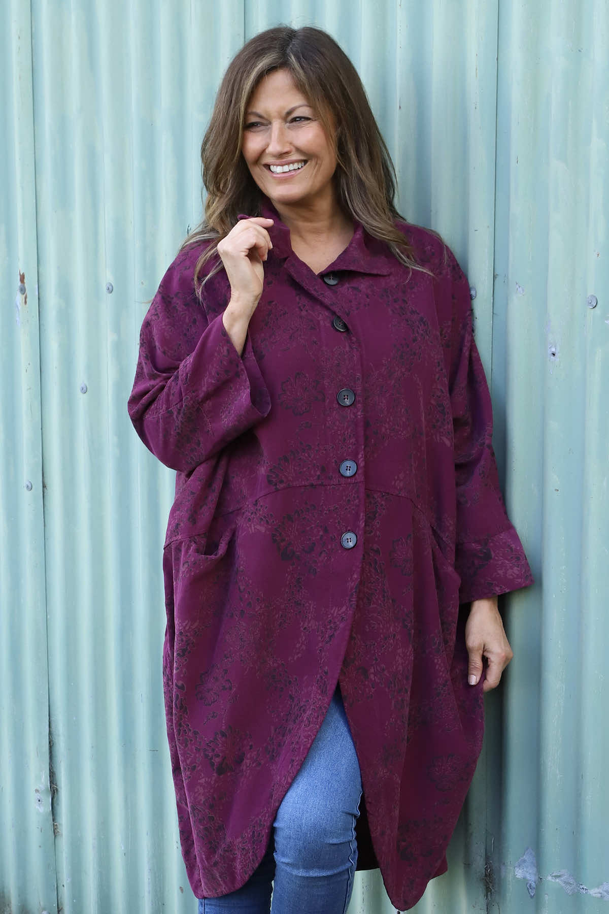 Ember Print Needlecord Shirt Burgundy