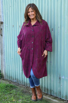 Ember Print Needlecord Shirt Burgundy