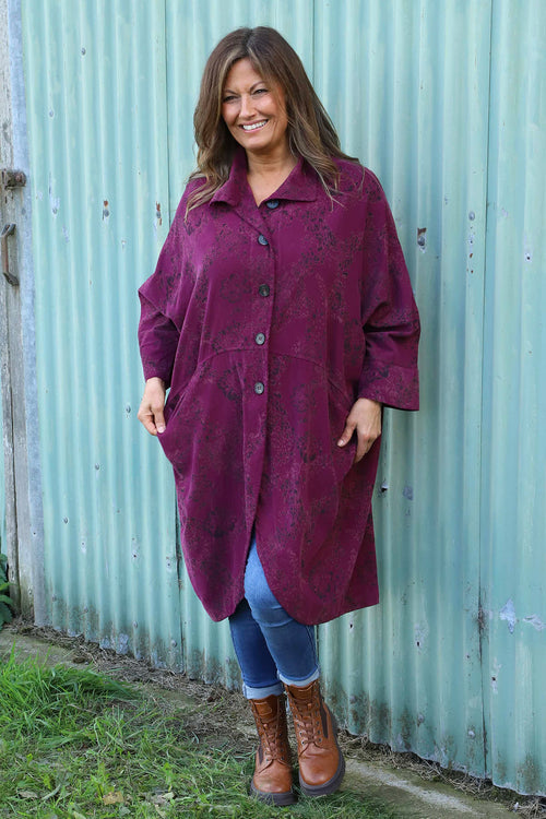 Ember Print Needlecord Shirt Burgundy