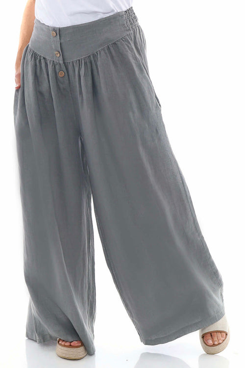 Evelyn Button Linen Trousers Mid Grey - Image 4