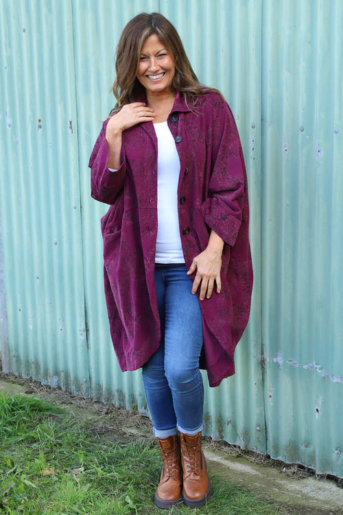 Ember Print Needlecord Shirt Burgundy - Image 3