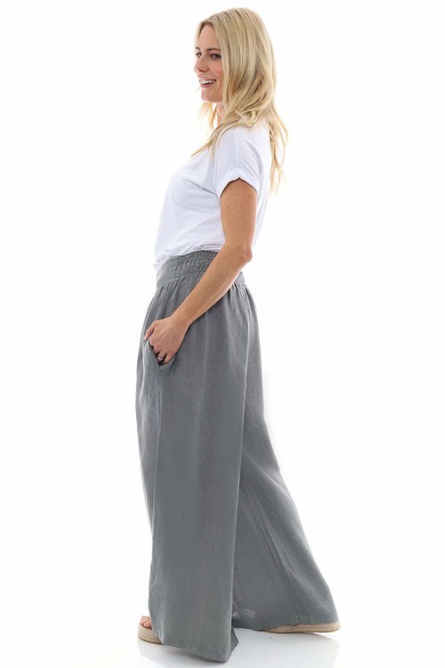 Evelyn Button Linen Trousers Mid Grey - Image 5
