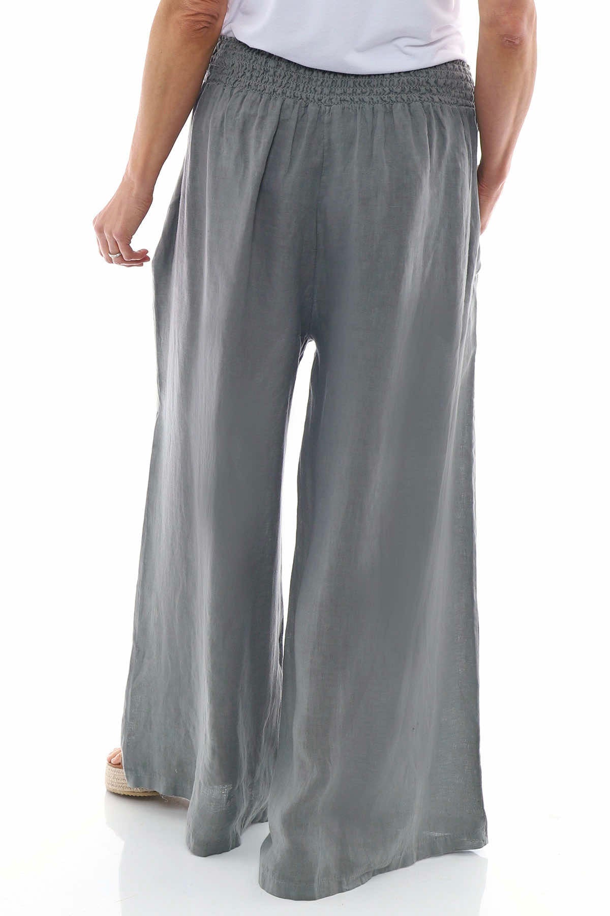 Evelyn Button Linen Trousers Mid Grey