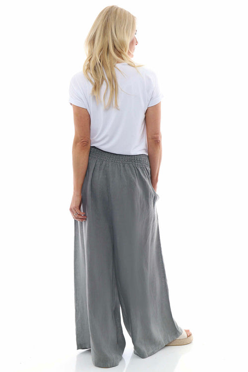 Evelyn Button Linen Trousers Mid Grey - Image 8