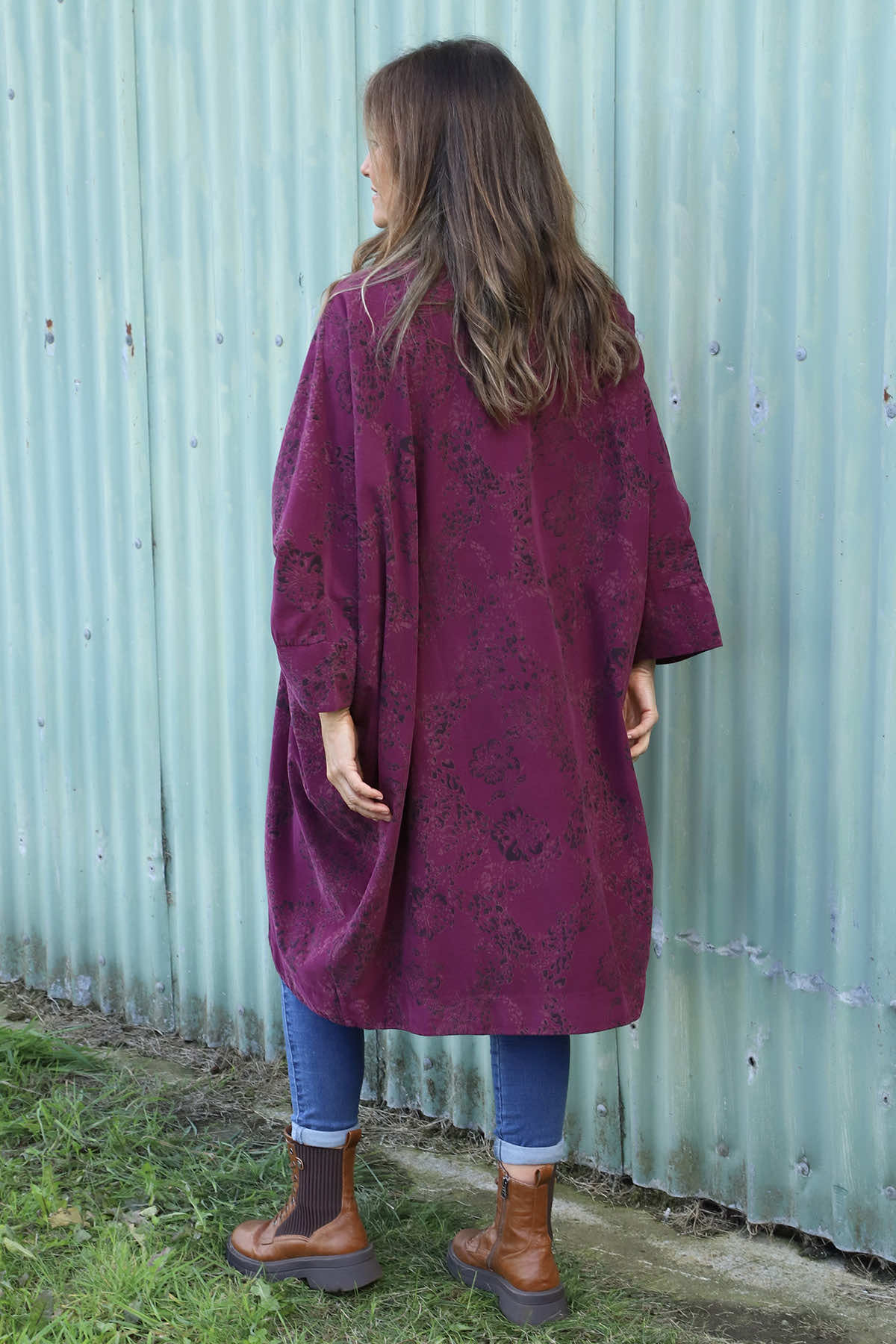 Ember Print Needlecord Shirt Burgundy