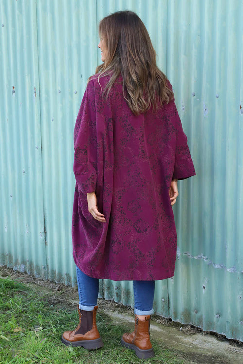 Ember Print Needlecord Shirt Burgundy - Image 4