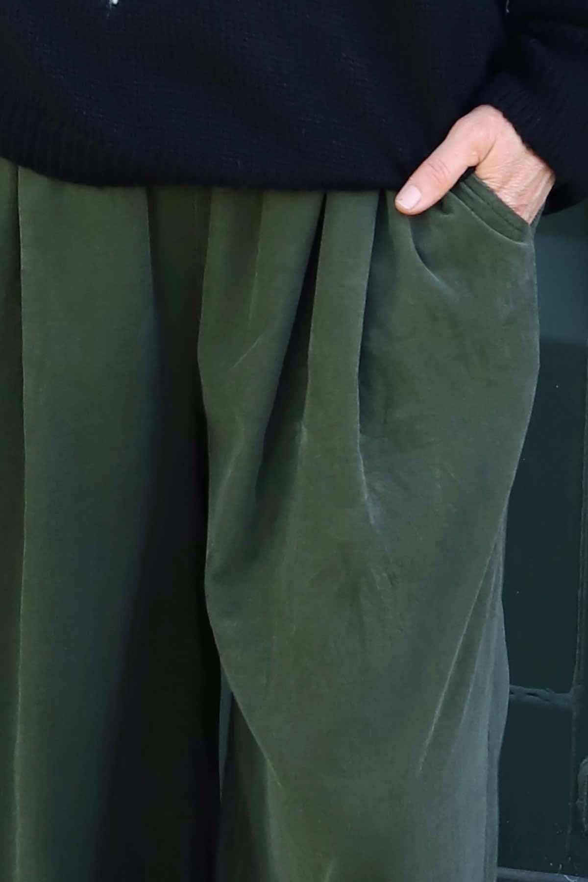 Odette Wide Leg Needlecord Trousers Khaki