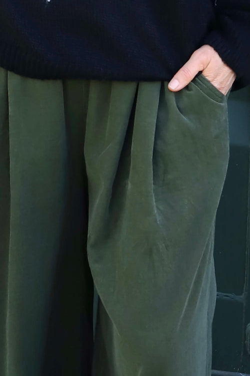 Odette Wide Leg Needlecord Trousers Khaki - Image 3