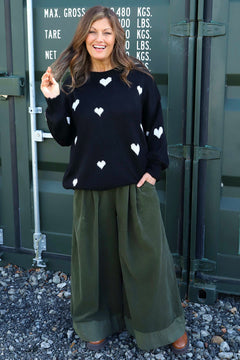 Odette Wide Leg Needlecord Trousers Khaki