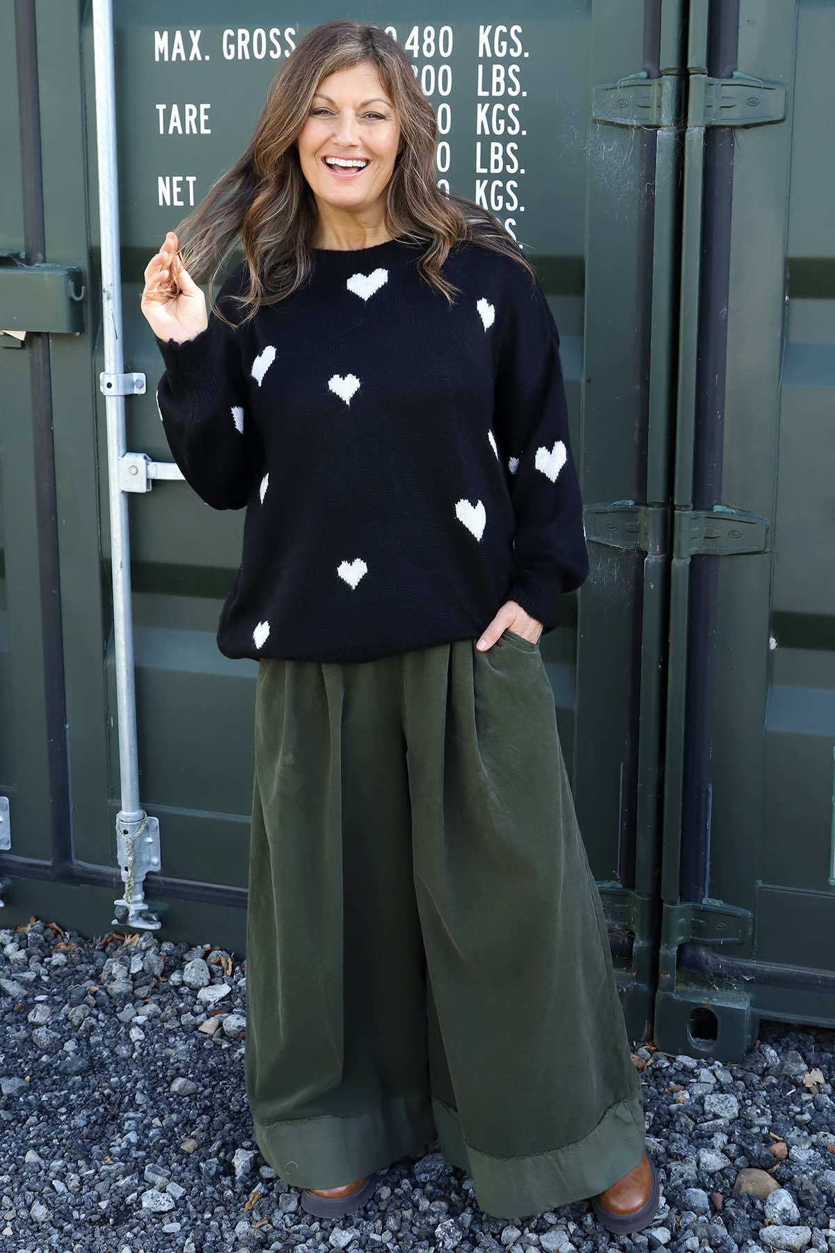 Odette Wide Leg Needlecord Trousers Khaki