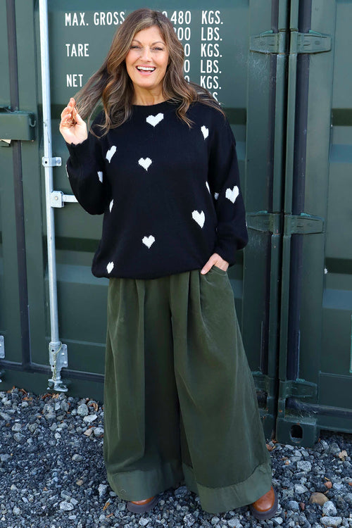 Odette Wide Leg Needlecord Trousers Khaki