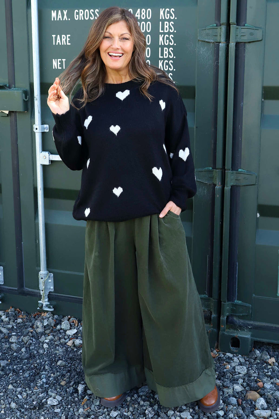 Odette Wide Leg Needlecord Trousers Khaki