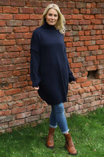 Bridie Polo Neck Knitted Tunic Navy Navy - Bridie Polo Neck Knitted Tunic Navy