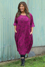 Penelope Pattern Pocket Needlecord Dress Berry Berry - Penelope Pattern Pocket Needlecord Dress Berry