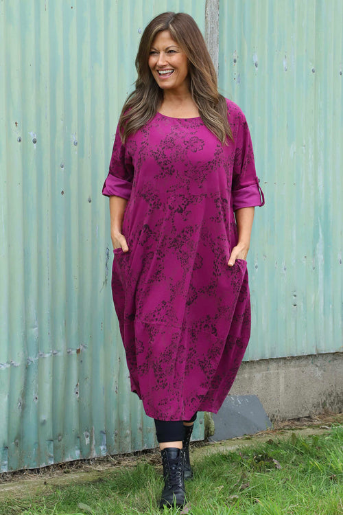 Penelope Pattern Pocket Needlecord Dress Berry