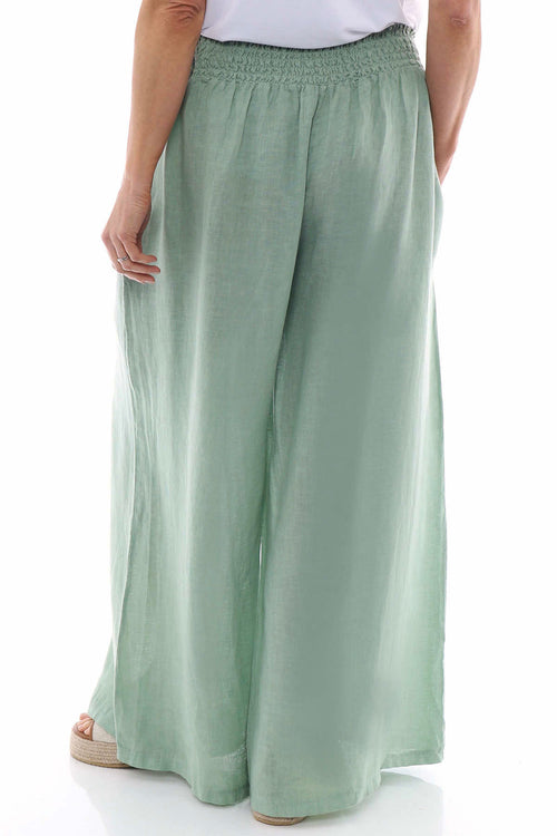 Evelyn Button Linen Trousers Mint - Image 6