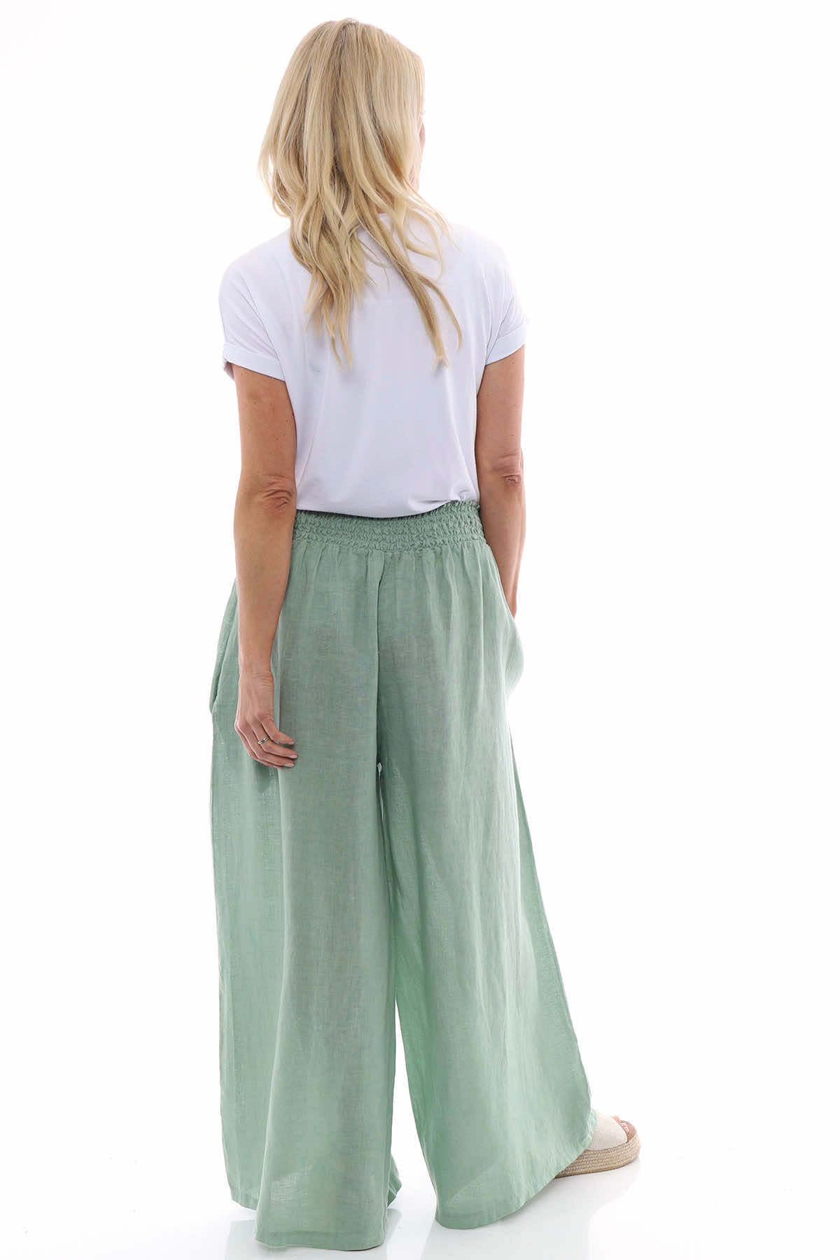 Evelyn Button Linen Trousers Mint