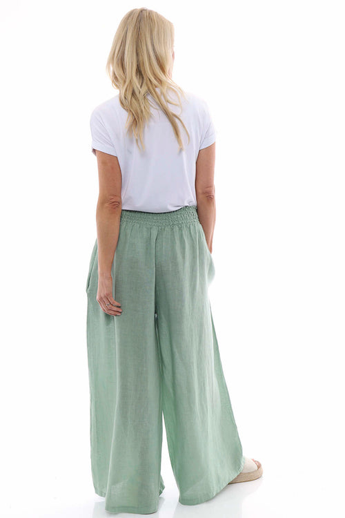 Evelyn Button Linen Trousers Mint - Image 7