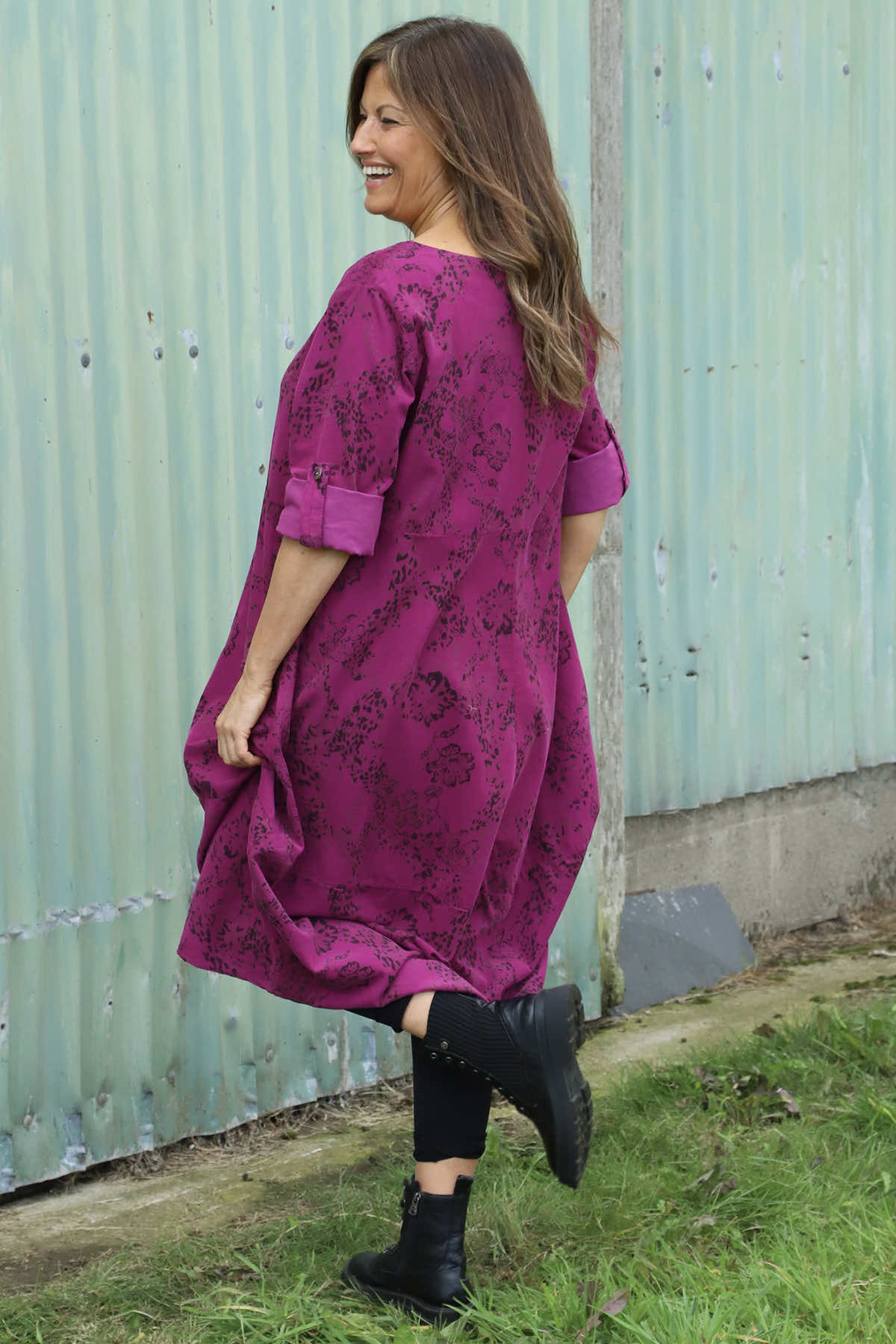 Penelope Pattern Pocket Needlecord Dress Berry