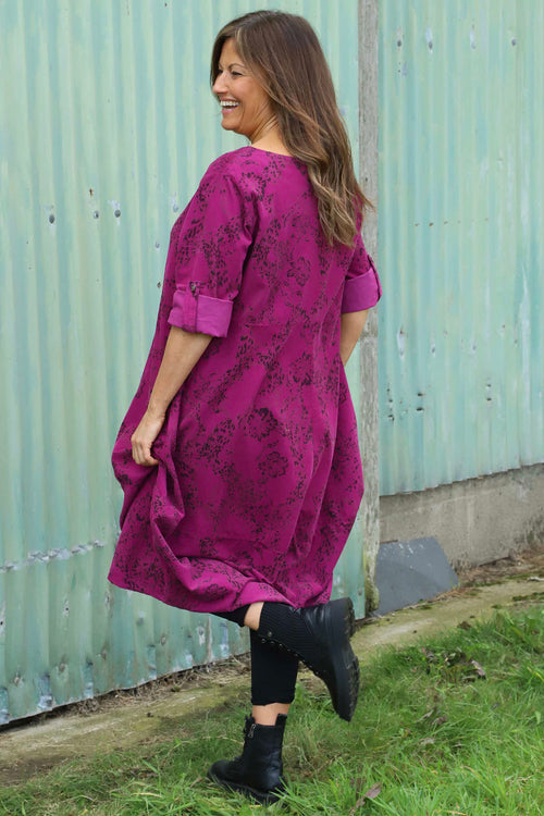 Penelope Pattern Pocket Needlecord Dress Berry - Image 4